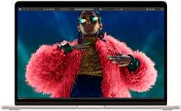 Schermo di un MacBook Air con una foto a colori che mostra la gamma cromatica e la risoluzione del display Liquid Retina