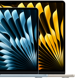 Due MacBook Air posizionati uno davanti all’altro per mostrare le rispettive dimensioni: 13,6 pollici e 15,3 pollici, misurati in diagonale