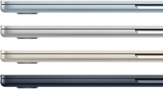 Quattro MacBook Air nei quattro diversi colori, mostrati di lato