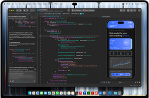 MacBook Pro nero siderale con display PROLED XDR, lo schermo mostra Xcode