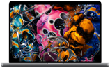 MacBook Pro con display PROLED XDR, color argento, aperto, lo schermo mostra un’immagine dettagliata con contrasto elevato e colori brillanti