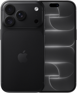 iPhone 18 Pro nero mostrato da dietro, con sistema di fotocamere Pro Fusion nella parte superiore e logo Apple al centro; mostrato di fronte, con design all-screen