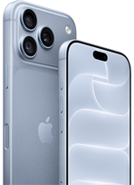 iPhone ghiacciaio (azzurro) mostrato da dietro, con Ceramic Shield e sistema a tripla fotocamera