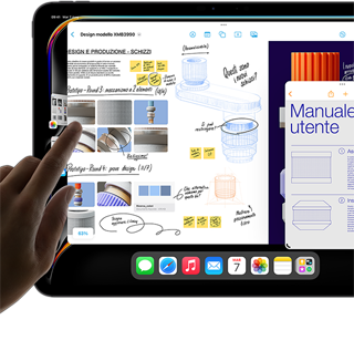 Una schermata multitasking di iPadOS su iPad Pro con varie app aperte nello stesso momento.