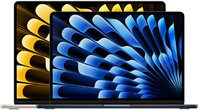 Vista anteriore dei modelli di MacBook Air da 13 pollici e 15 pollici che mostra le dimensioni degli schermi (misurate in diagonale)