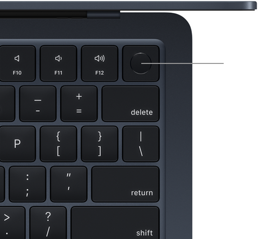 Vista dall’alto della tastiera con Touch ID di MacBook Air